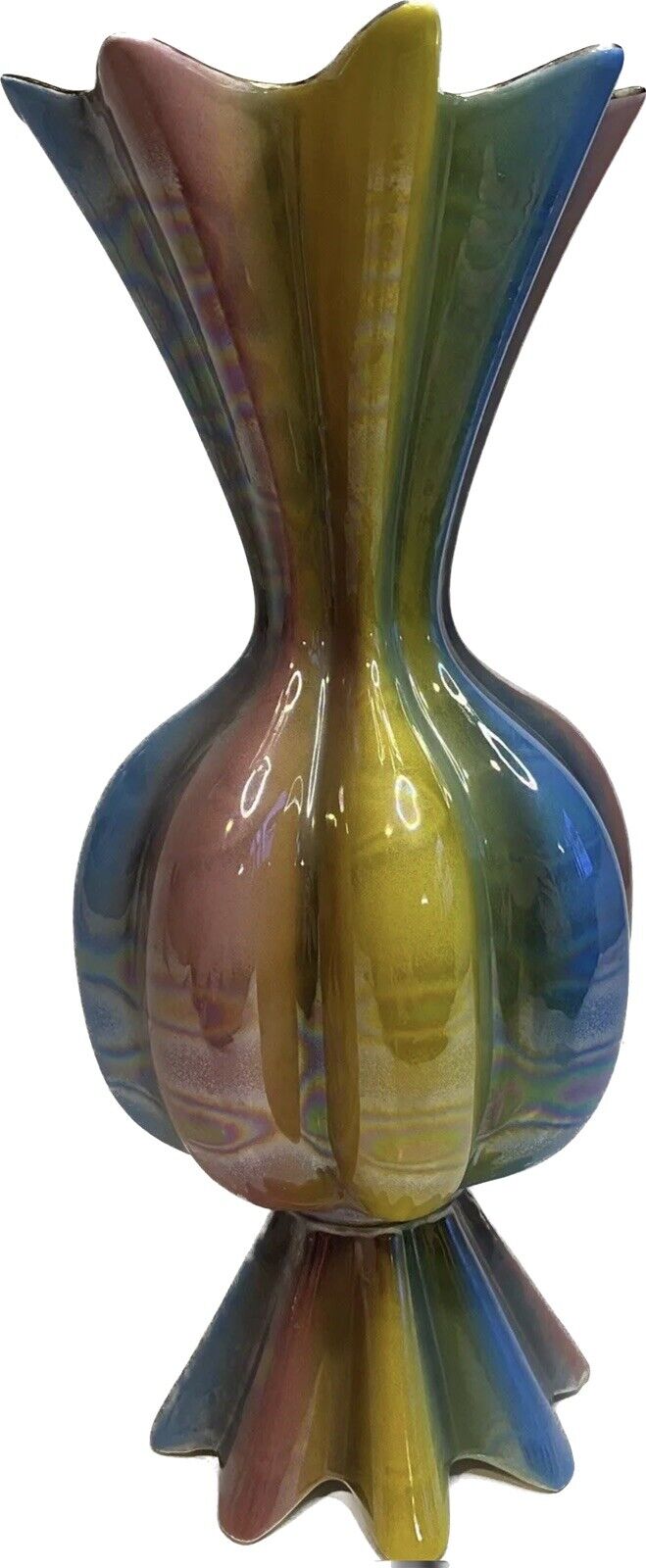 RARE Vintage Sicas Sesto Rainbow Multicolored Lustre Glaze Vase 1950’s Art Decor