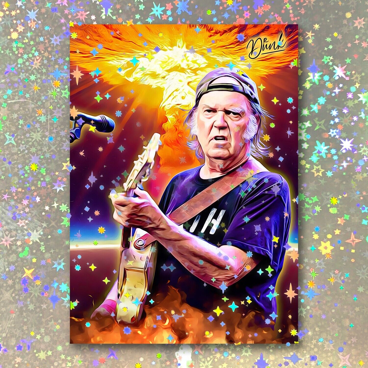 Neil Young Holographic Guitarmageddon Sketch Card Limited 1/5 Dr. Dunk Signed