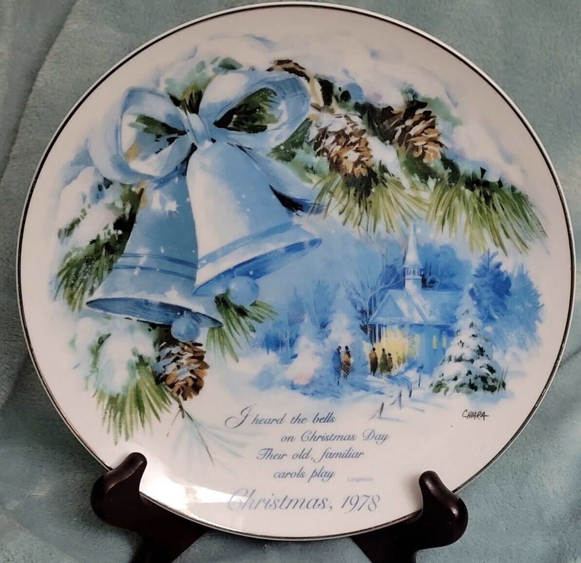 Vintage 1978 American Greetings Corp. Christmas Bells porcelain plate by Chiara