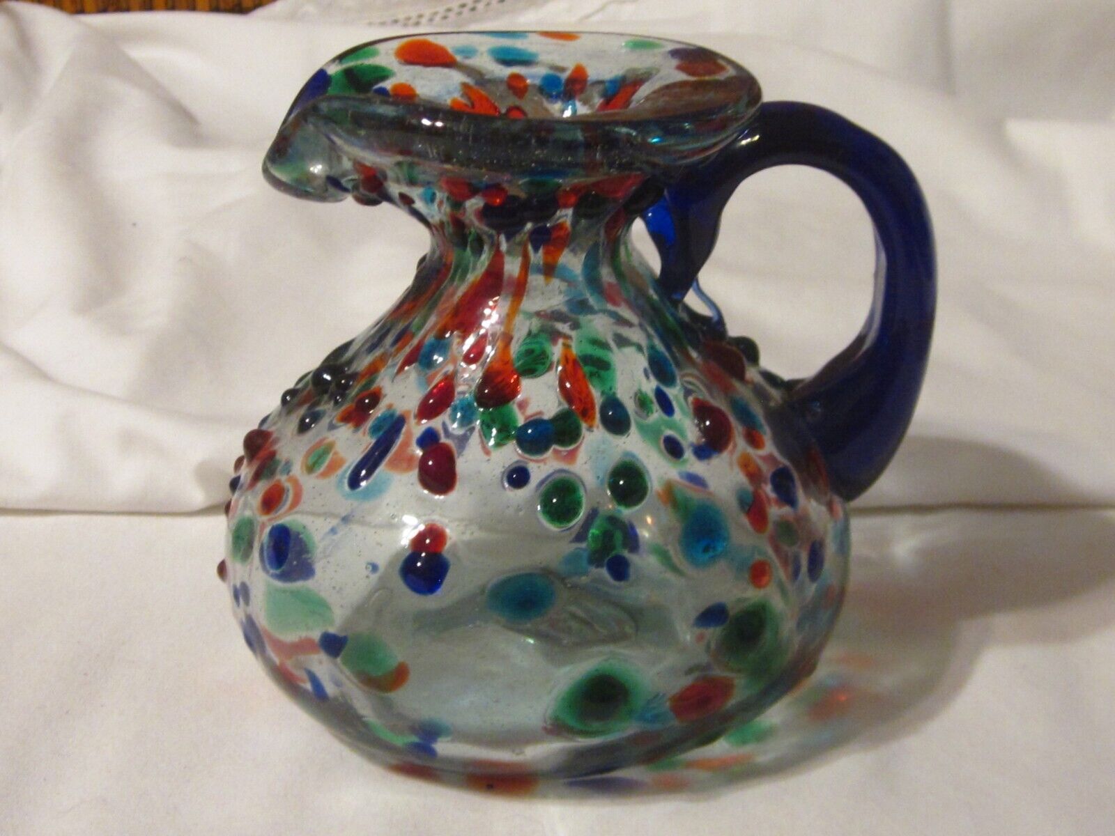Beautiful Small Hand Blown Glass Pitcher for Water or Oil