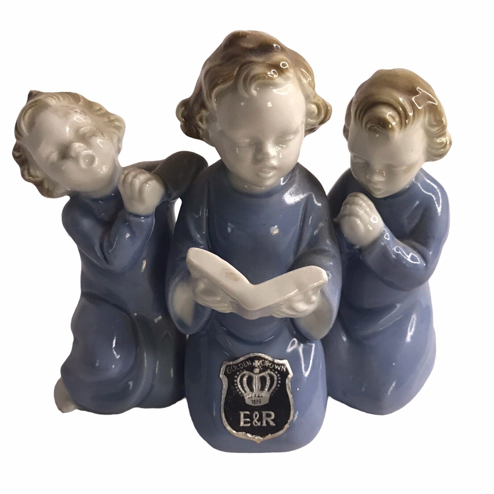 Vintage Gerold Perzellan 6217 Figurine Praying Children Blue Bavaria E&R Bavaria