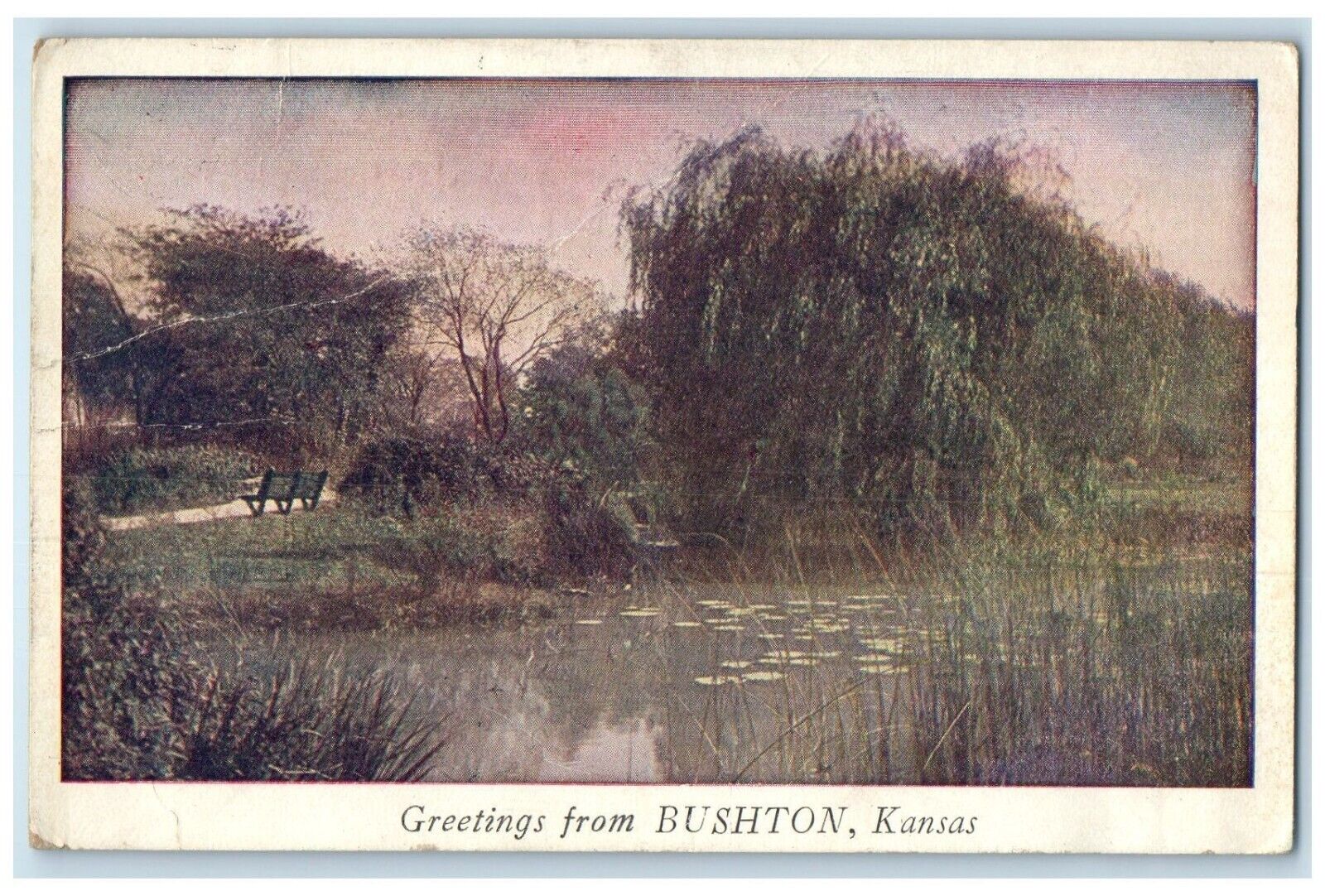 1924 Greetings From Lake River Exterior Bushton Kansas Vintage Antique Postcard