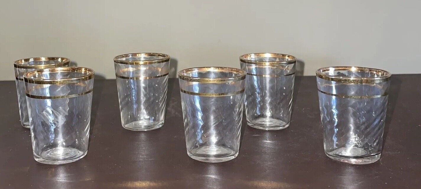 Vtg Gold Rimmed 1&7/8” Textured Shot Glasses 1970s Lot Of 6