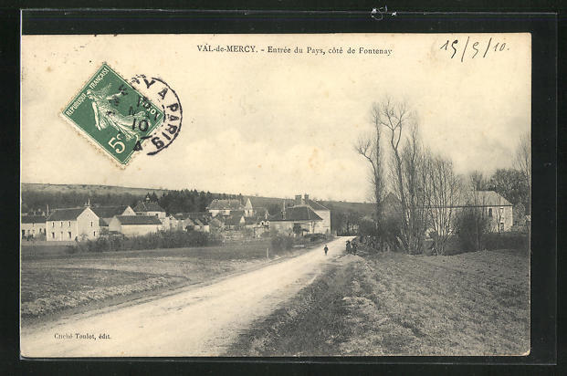 CPA Val-de-Mercy, Entree du Pays, Cote de Fontenay 1910 