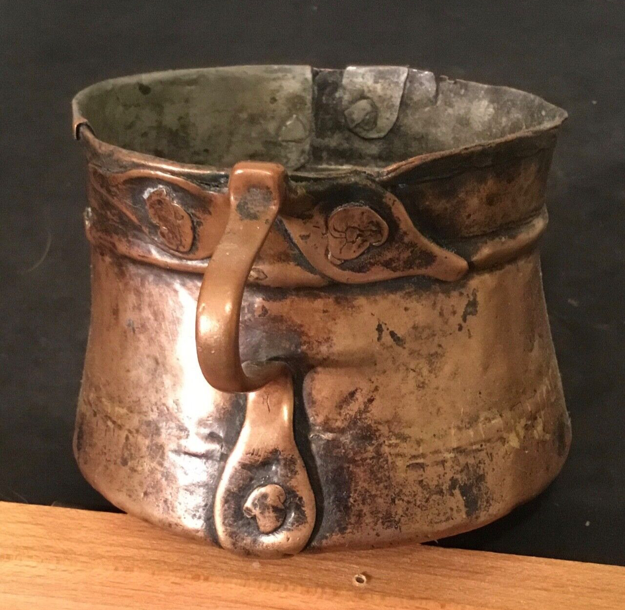 Antique Copper Mug Tankard 1800’s Hammered Hand Raised Primitive Folk