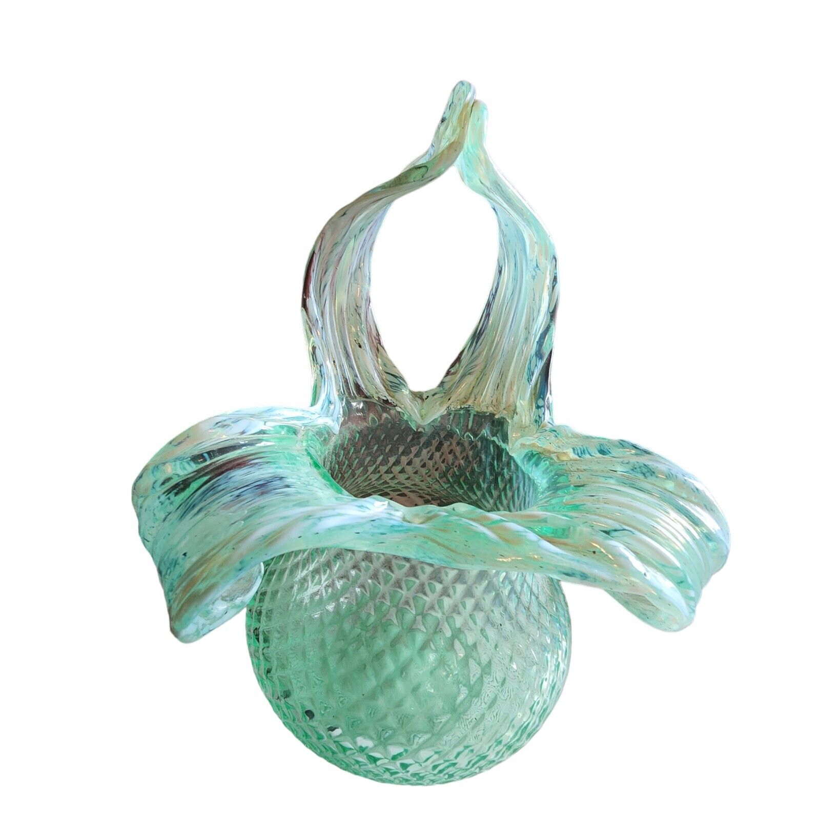 Antique Kralik Art Nouveau Uranium Glass Floriform Textured Vase Great Condition