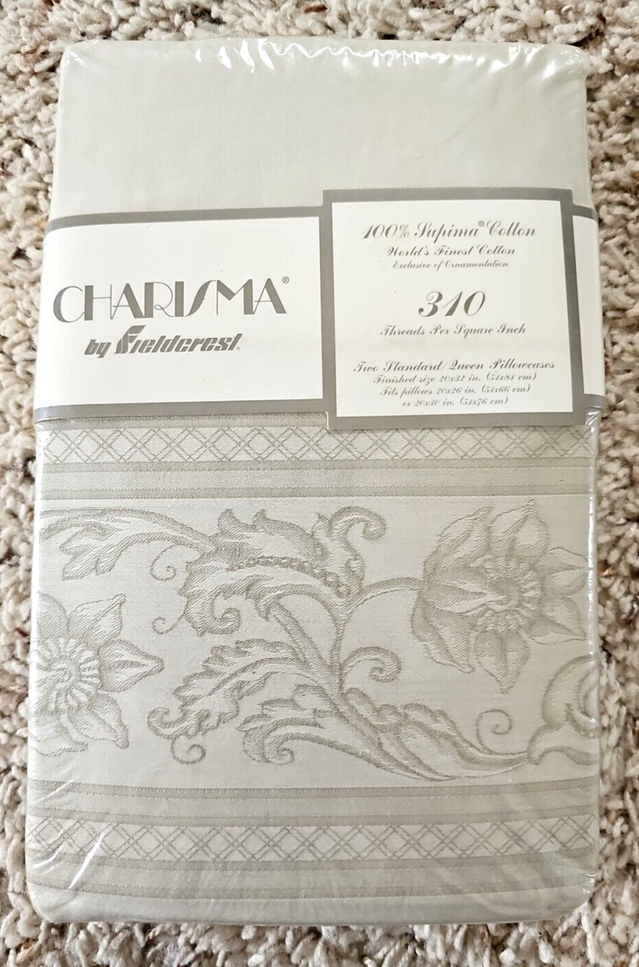 Fieldcrest Charisma Cassandra Standard Pillowcases NEW 310 Thread Supima Cotton