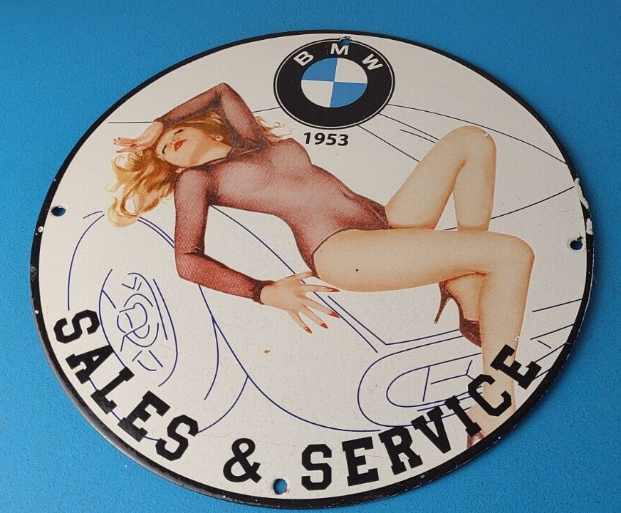 Vintage BMW Sign - Porcelain Sales Motorcycle Gas Pump Service Auto Sales Sign