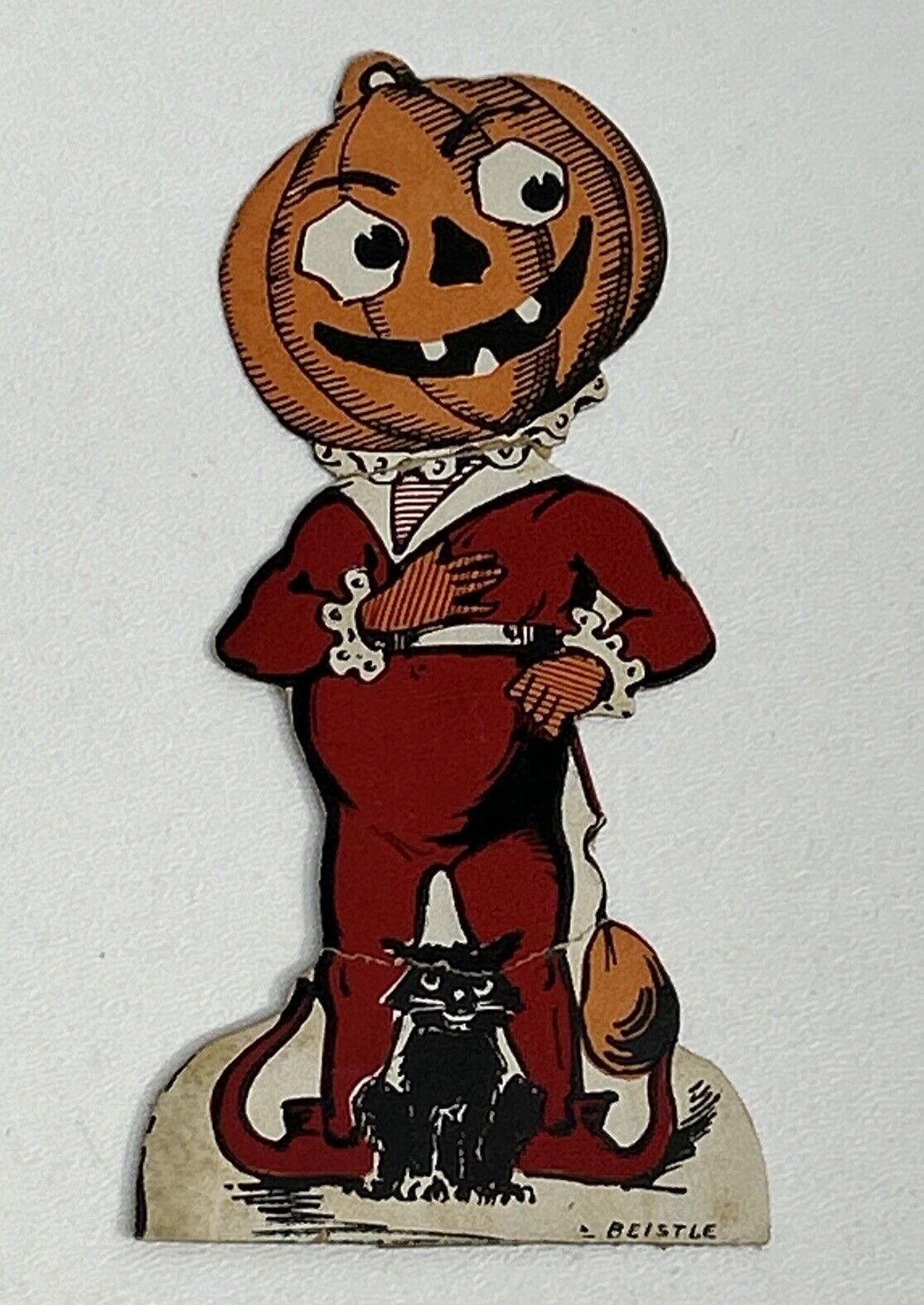 Vintage Halloween Standup Card, Jack-O And Black Cat, Beistle