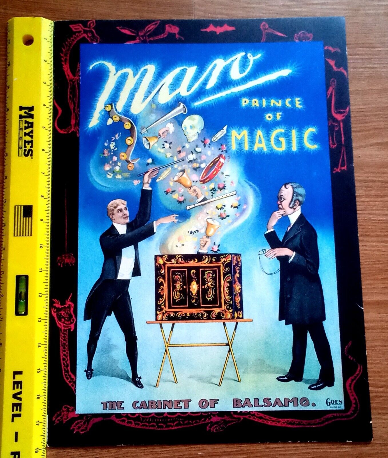 Maro the Magician Cabinet of Balsamo orig. Litho c. 1905 VG Window Card