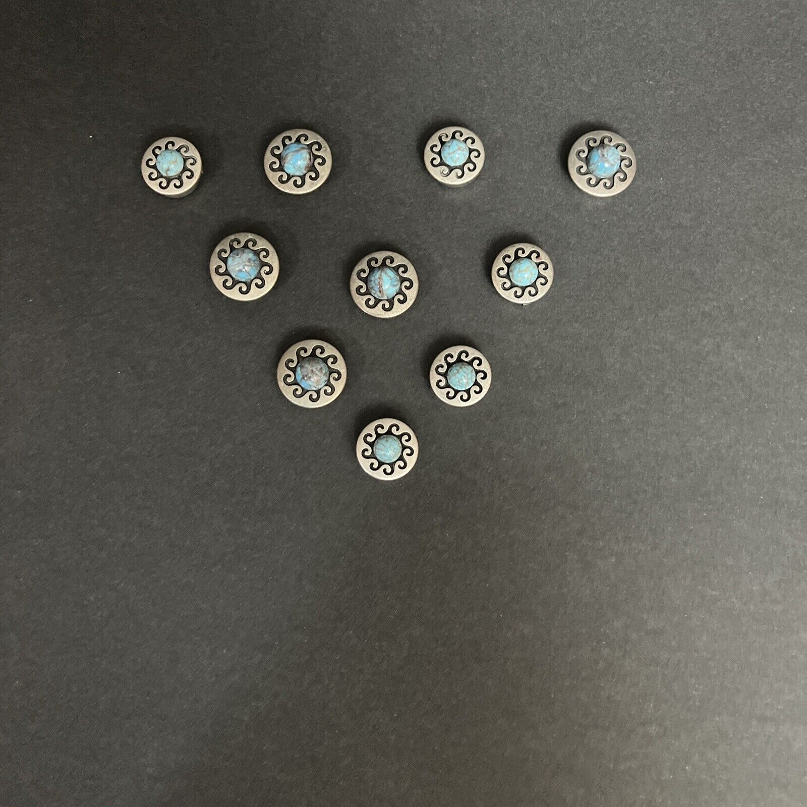 VINTAGE STERLING SILVER NATIVE AMERICAN TURQUOISE BUTTON COVER SET OF 10