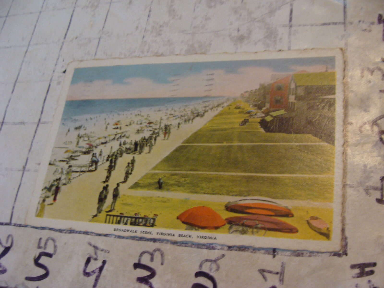 Orig Vint post card 1940 BROADWALK SCENE, VIRGINIA BEACH, VVIRGINIA