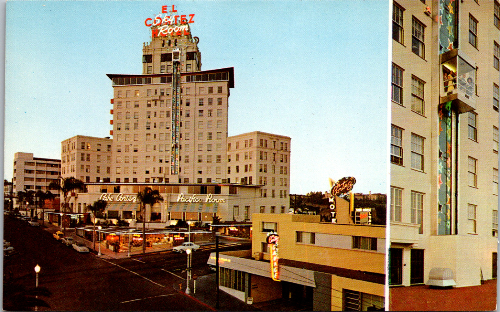 San Diego California El Cortez Hotel First Glass Elevator Vtg. 1950\'s Postcard 
