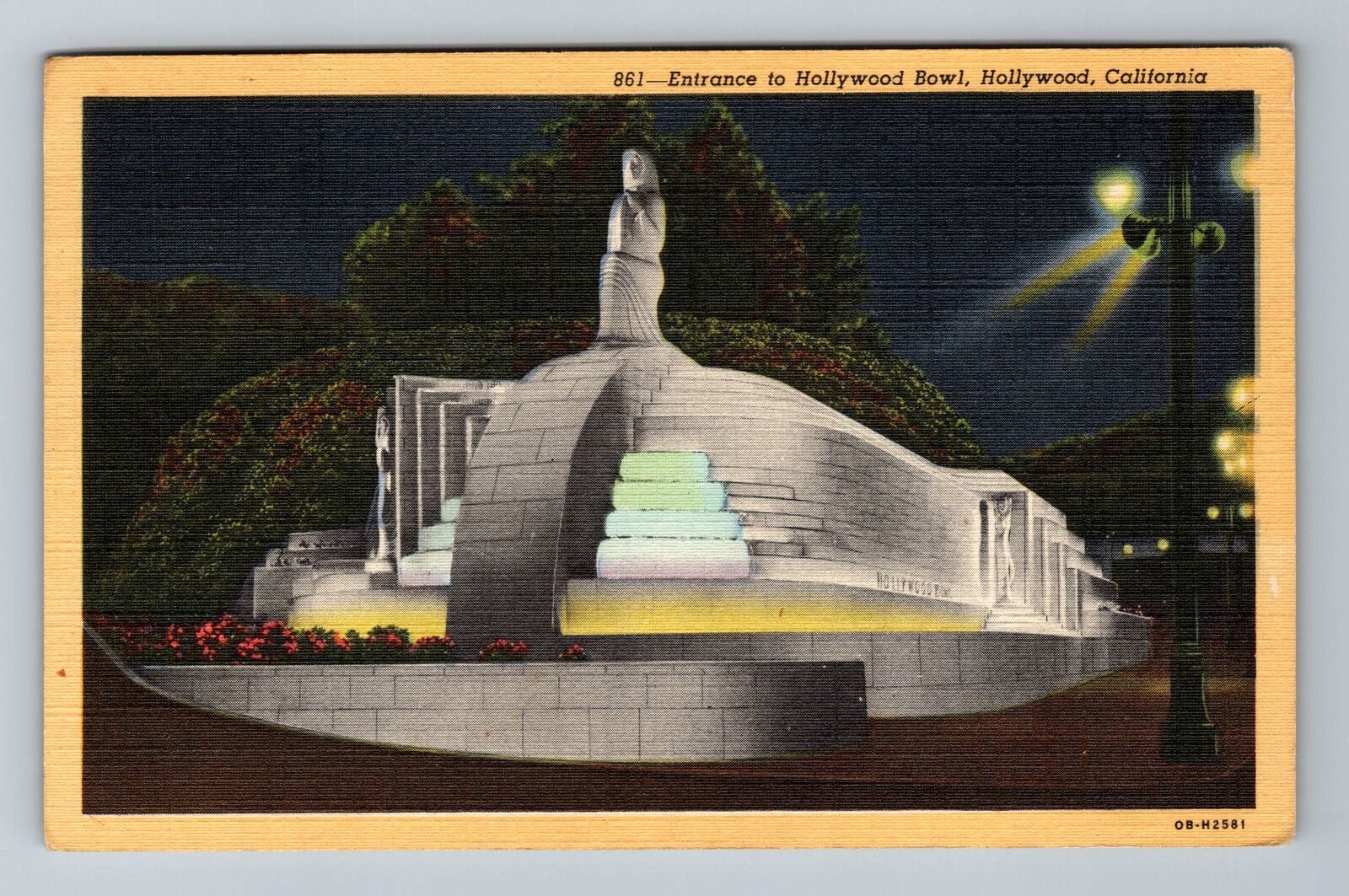 Hollywood CA-California Entrance to Hollywood Bowl Night c1948 Vintage Postcard
