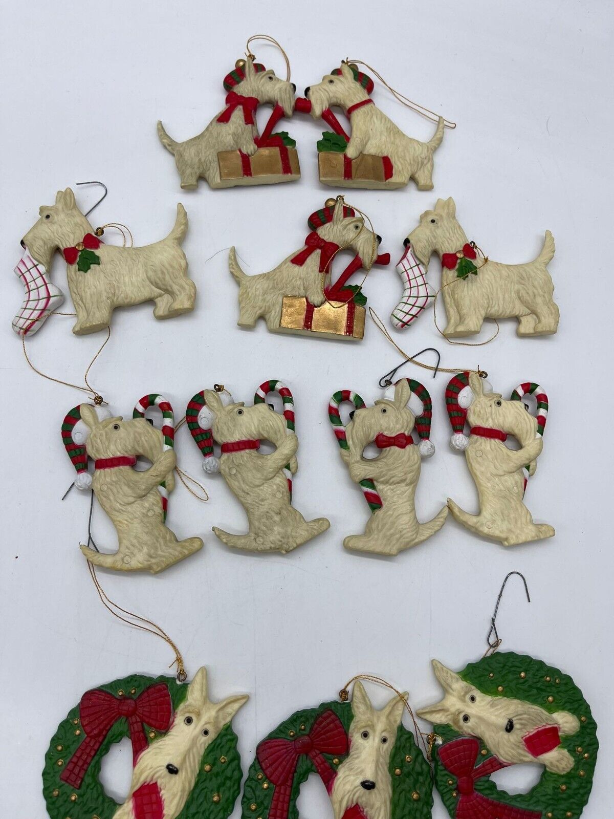 Vintage Composite White Scottish Scottie Terrier Christmas Ornaments x 12