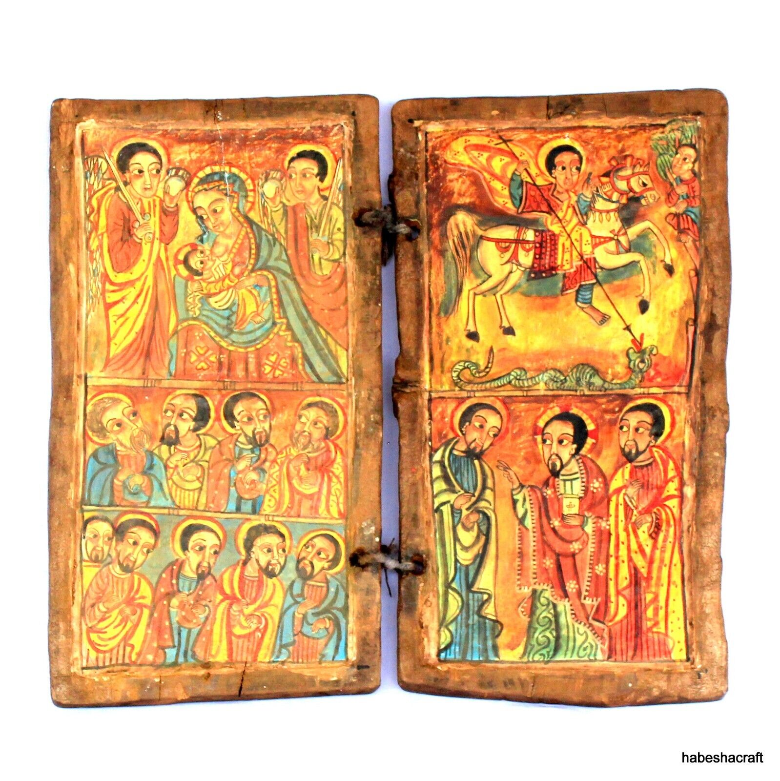 Antique Ethiopian Christian Icon. Large Ethiopian Christian icon with 5 images.