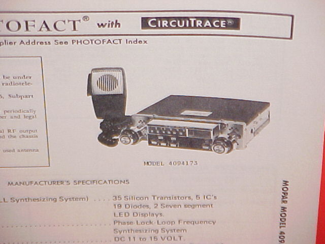 1978 MOPAR CB/AM-FM STEREO RADIO SERVICE MANUAL 4094173 CHRYSLER DODGE PLYMOUTH