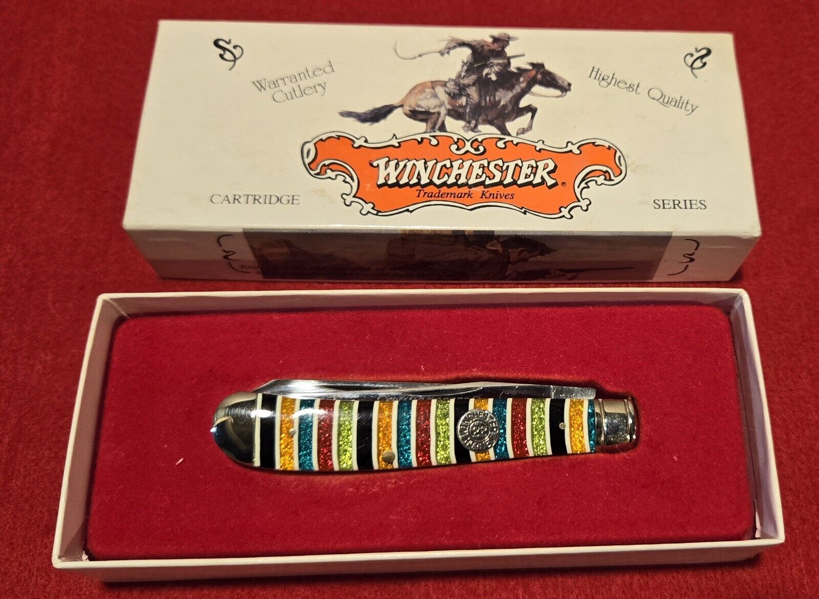 Winchester USA Candy Stripe Handle Trapper Knife W/ Original Box 1994 20004 1/2
