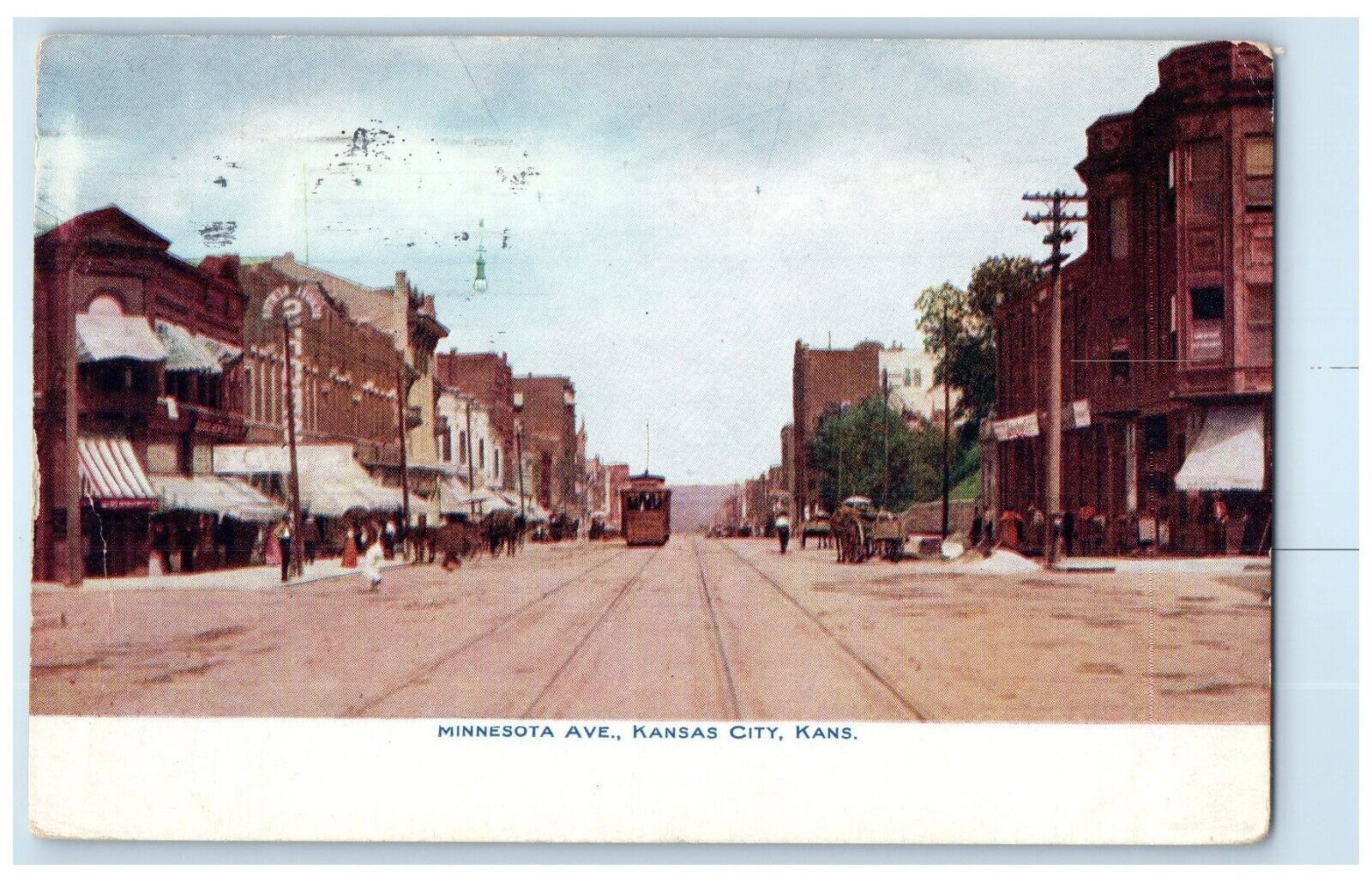 1911 Minnesota Avenue Trolley Stores Kansas City Kansas KS Antique Postcard