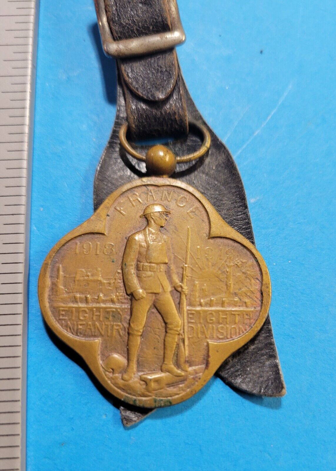 88th Infantry WWI Medal Watch Fob Leather Strap