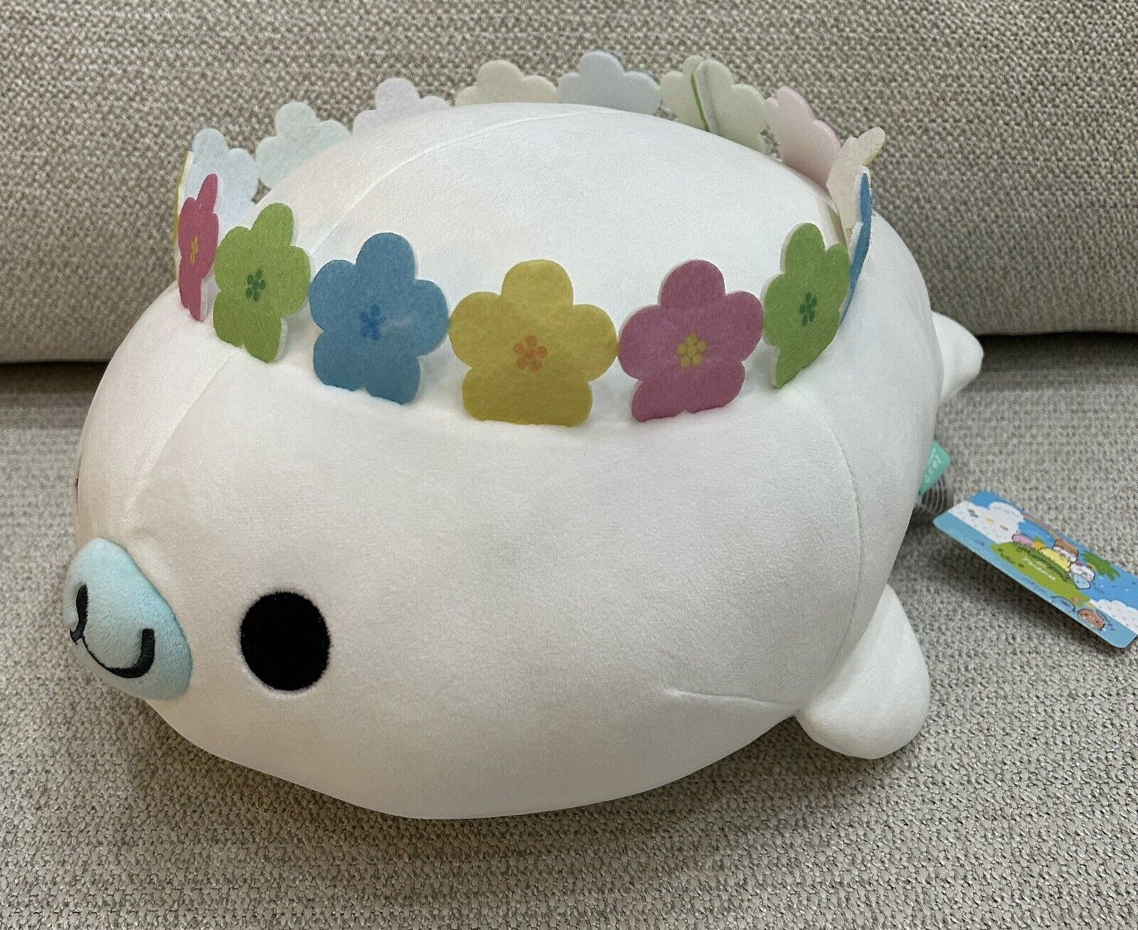 San-x Mamegoma White Seal With Flower Crown 14