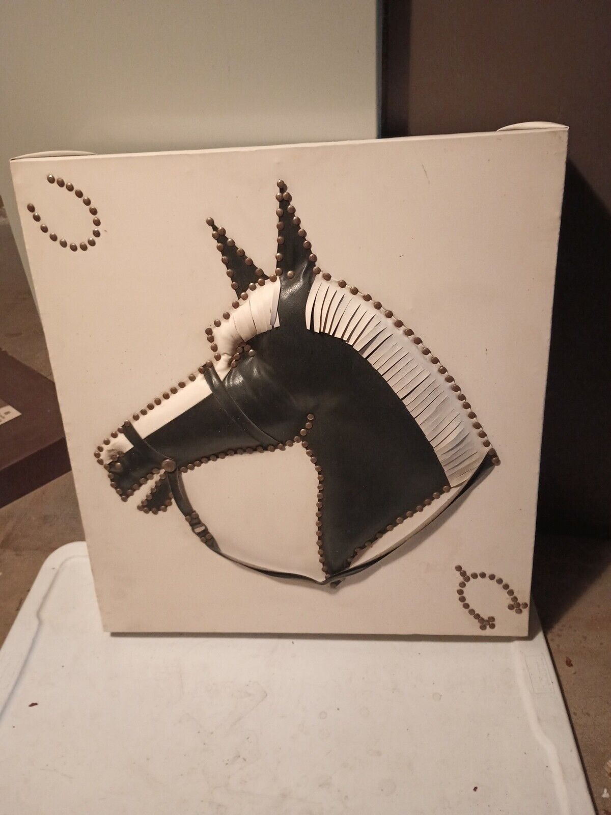  Rare Mcm One Of A Kind Art Faux Vinyl Primitive  Horse. Unique 1960s 23x24\