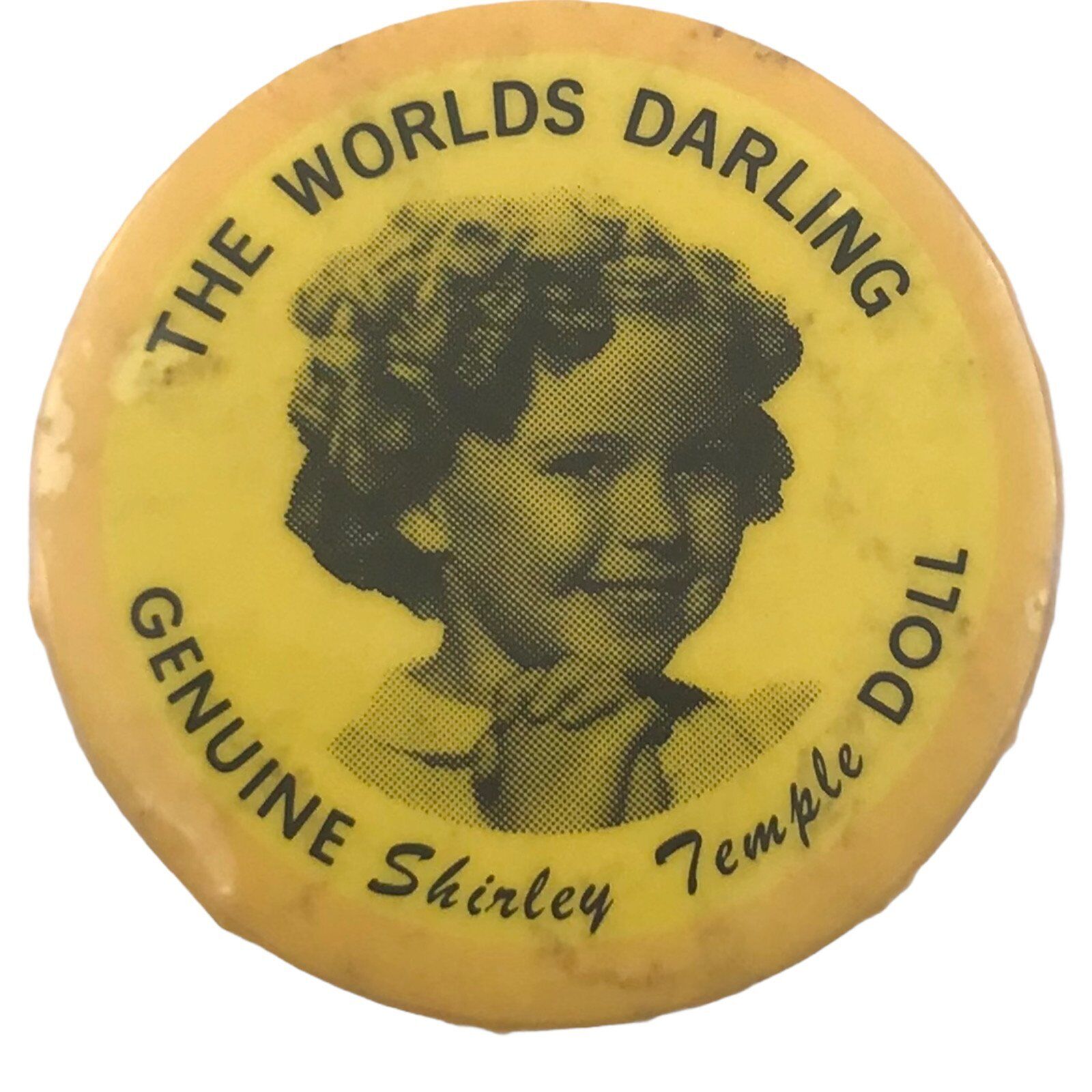 The World\'s Darling Shirley Temple Doll 1.25 Inch Vintage Yellow Pinback