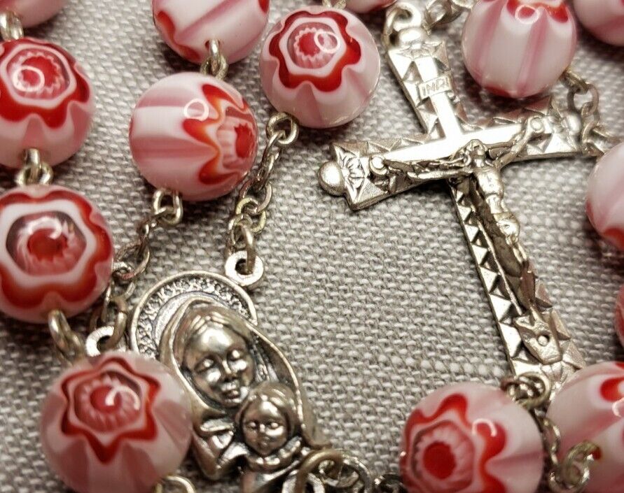 Vintage Rosary red Murano glass beads Crucifix Catholic G37