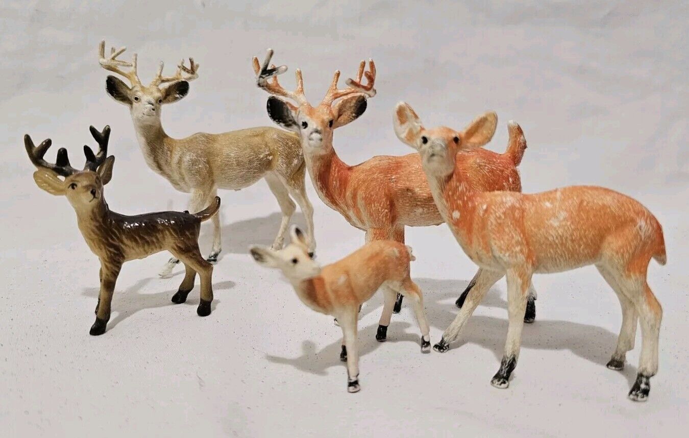 Vintage Lot of 6 Hard Plastic Deer Family Buck Doe and A Lot of Bucks Hong Kong 