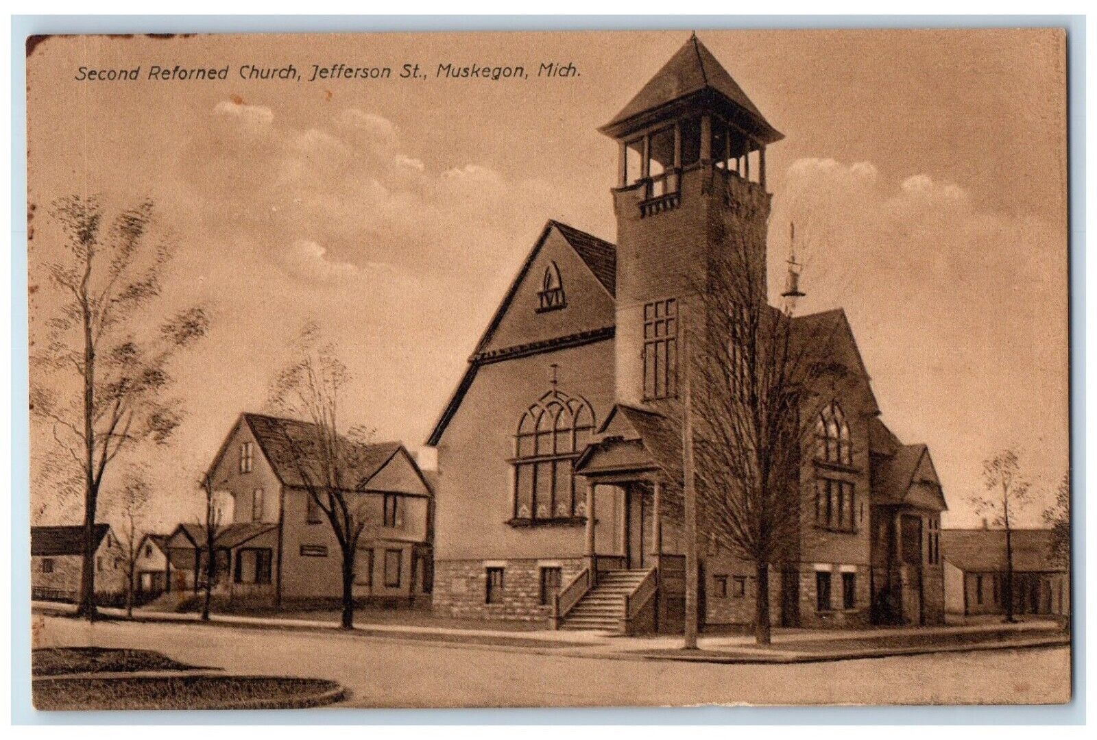 c1910's Second Reformed Church Jefferson St. Muskegon Michigan MI Postcard
