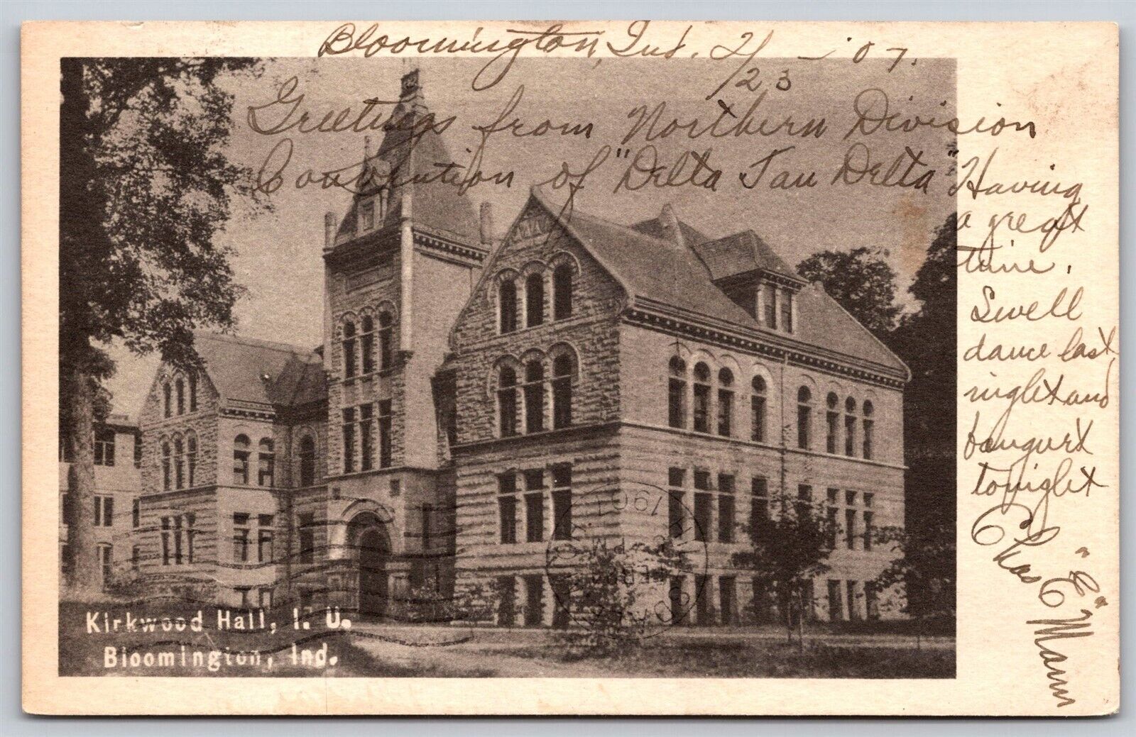 Postcard Kirkwood Hall, Indiana University, Bloomington 1907 B179