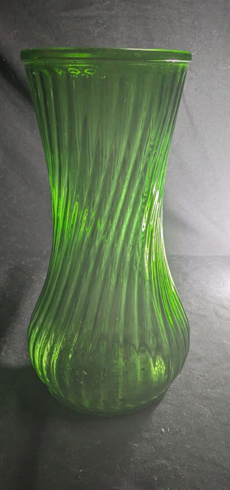 Beautiful Vintage 10” Inch Green Glass Swirl Pattern Vase by Hoosier Glass...