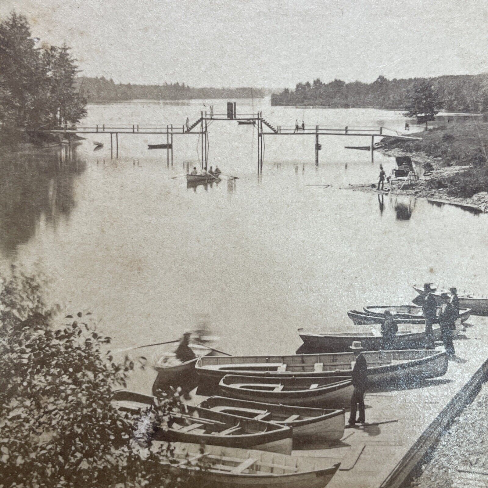 Antique 1870s Lake Quinsigamond Massachusetts Stereoview Photo Card V1717