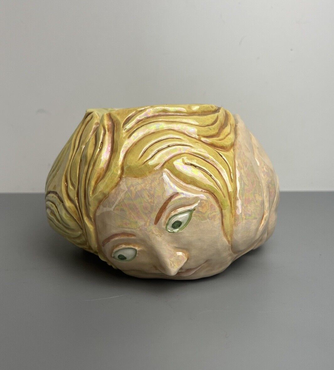 Vintage Folk Art Ceramic Anthropomorphic Mermaid Face Sculpture Bowl