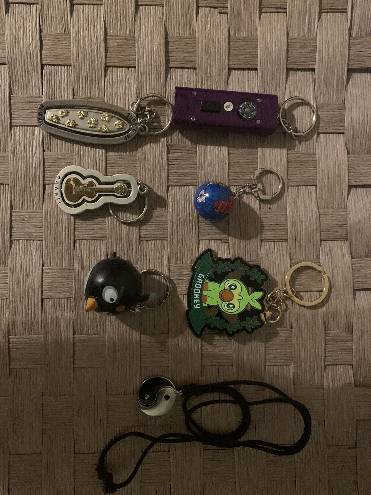 Vintage Novelty Keychain Lot of 6 (+ Bonus Yin-Yang Necklace)