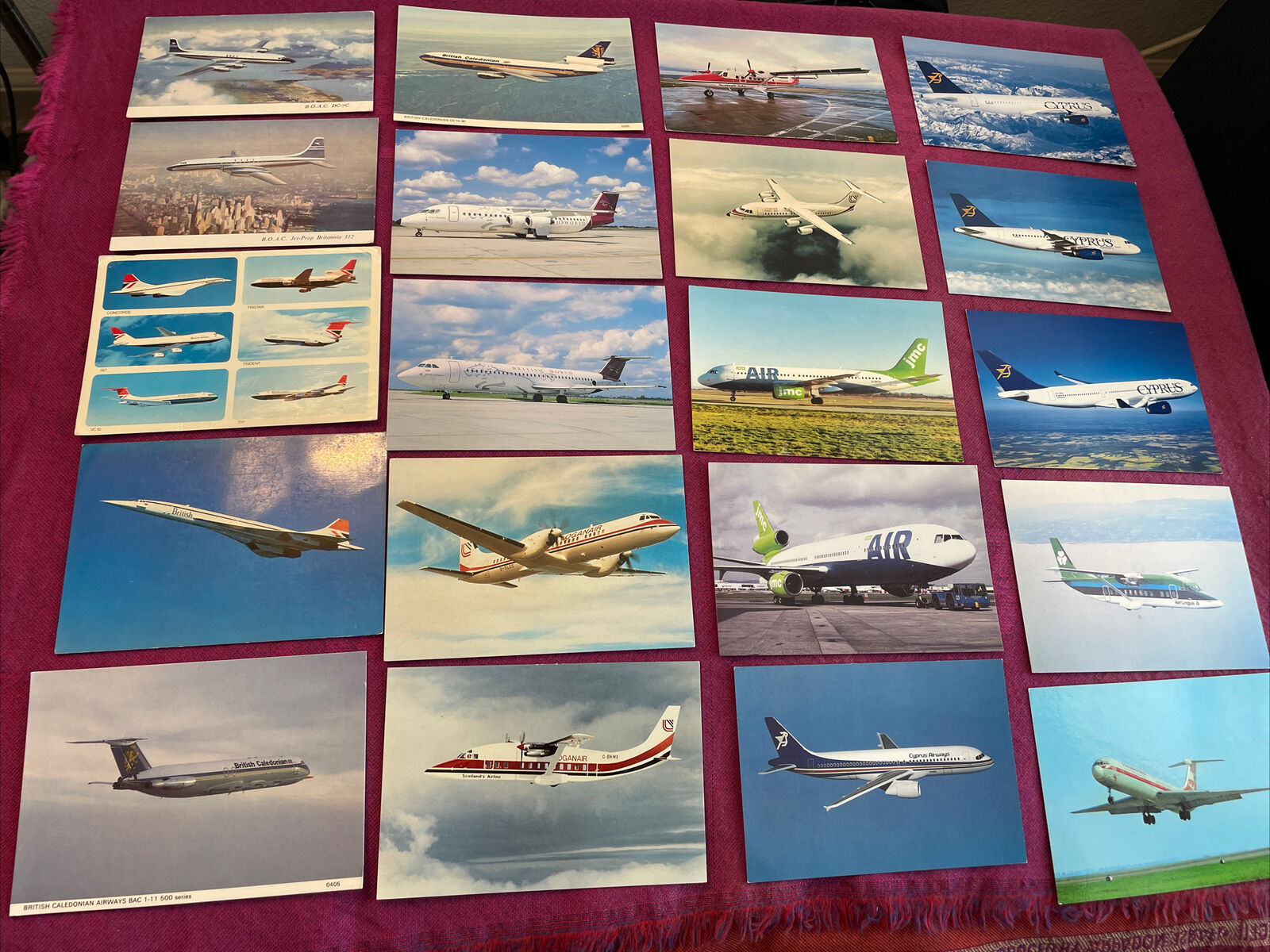 50s-80s BO/BA/BCal/BWA/Loganair/JMC/CYPRUS/EI/IF airlines iss.postcard lot of 20