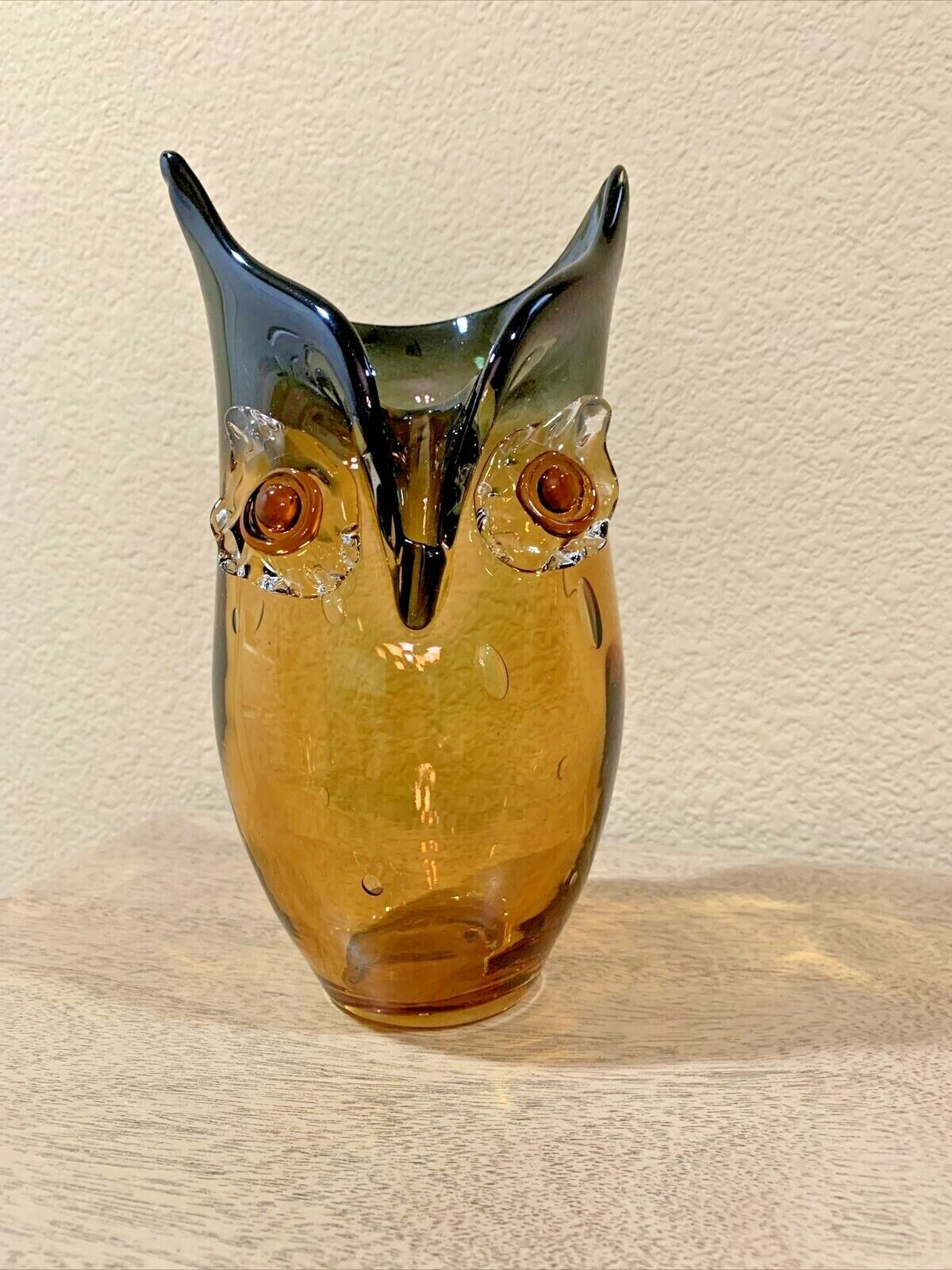 Amazing New Large Italian Murano Owl Face Vase; Free - Form Art Glass. Unique