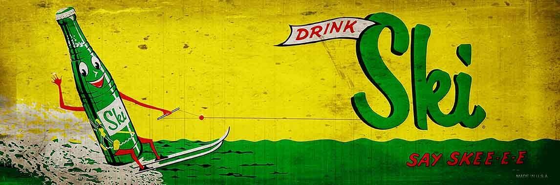 DRINK SKI SODA POP SAY SKEE-E-E HEAVY DUTY USA MADE METAL DRINK ADVERTISING SIGN