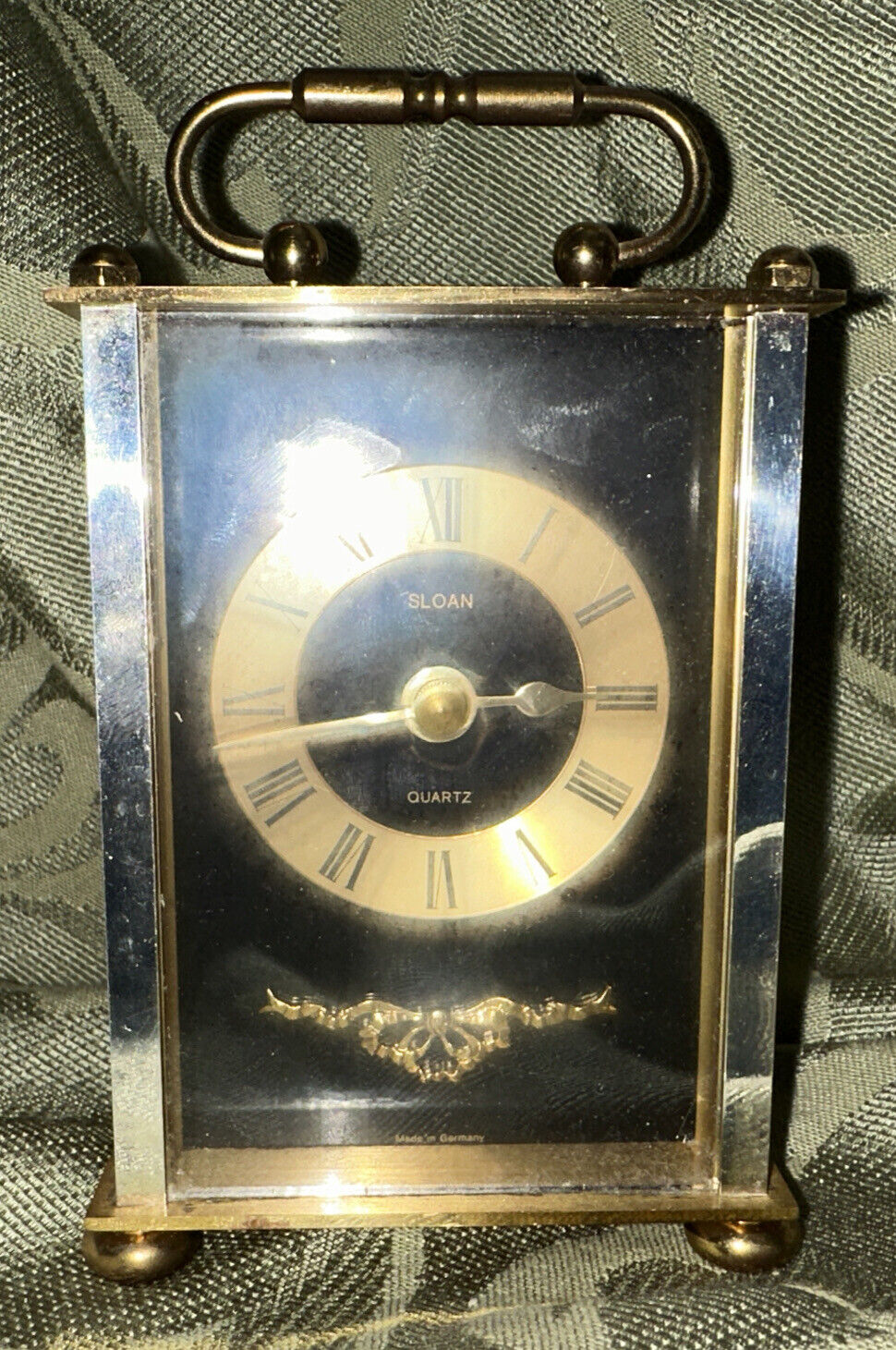 Vintage Sloan Quartz Small Brass Clock Battery Operated - Works
