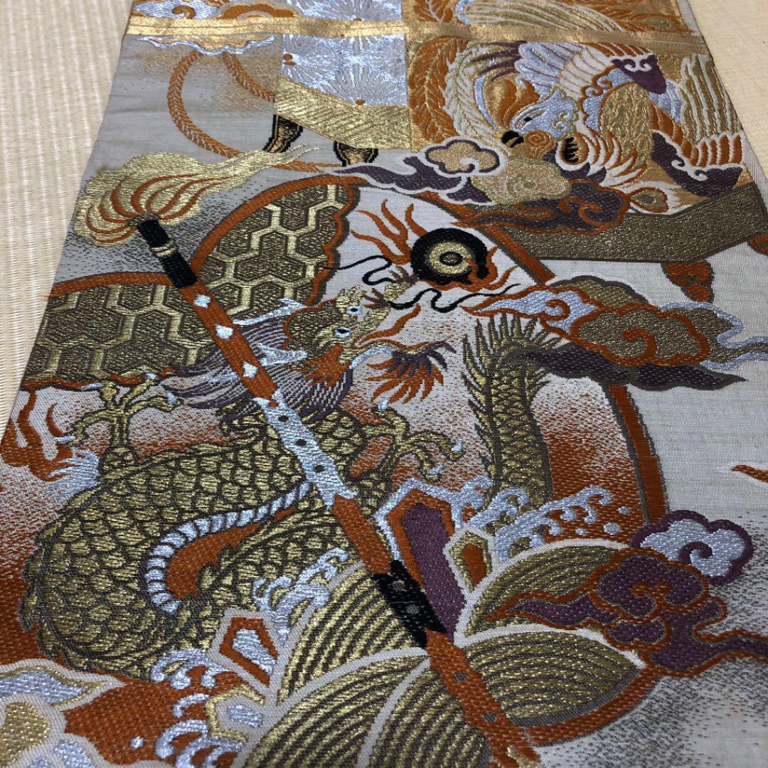 Maru OBI KIMONO belt Pure Silk traditional woven fabric Dragon C Japanese