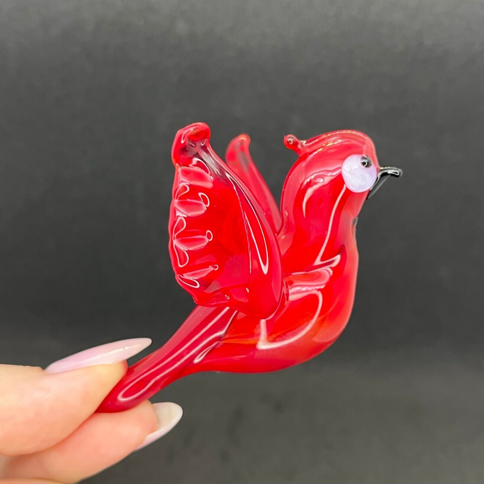 Glass Cardinal Bird Figurine - Red Glass Cardinal Sculpture - Blown Glass Bird