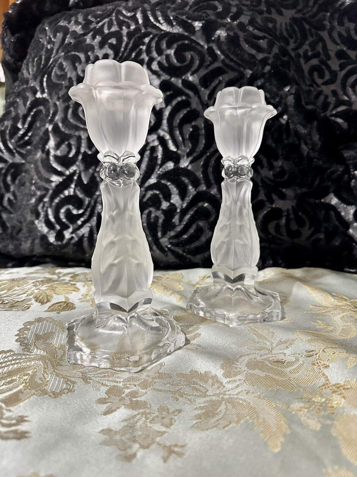 Pair Of Frosted Candelabra Candlestick - Fostoria