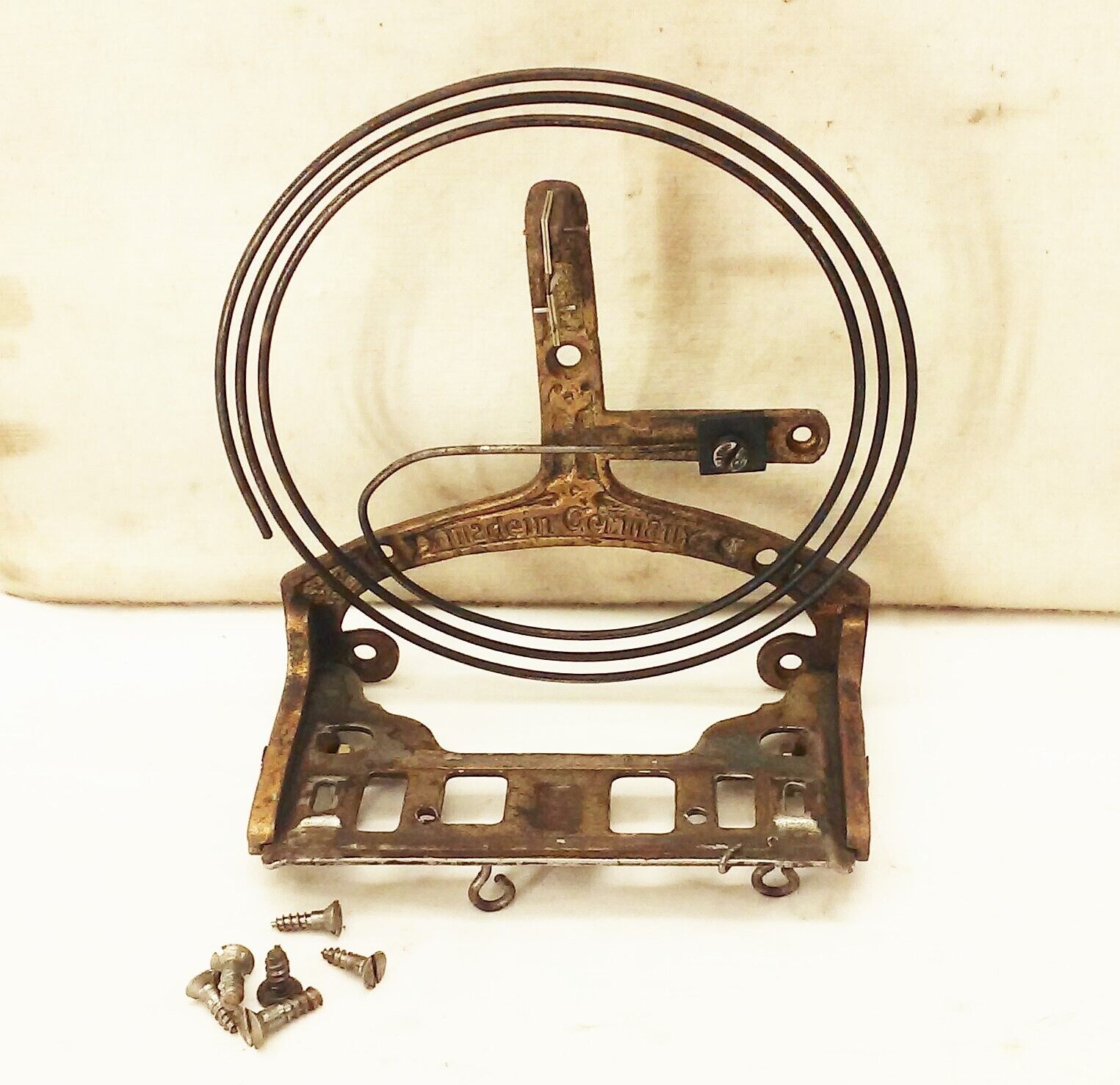 Vtg Gustav Becker Vienna regulator wall clock pulley weight hanger bracket part