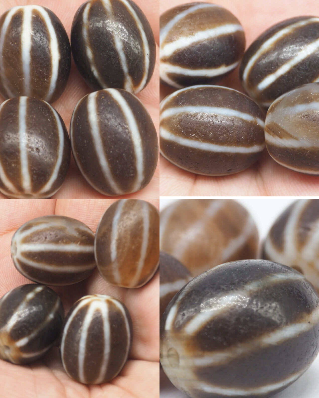 Sale 3 Beads Rare Ancient old agate Lucky Melon Patterns Dzi unique Beads#A448