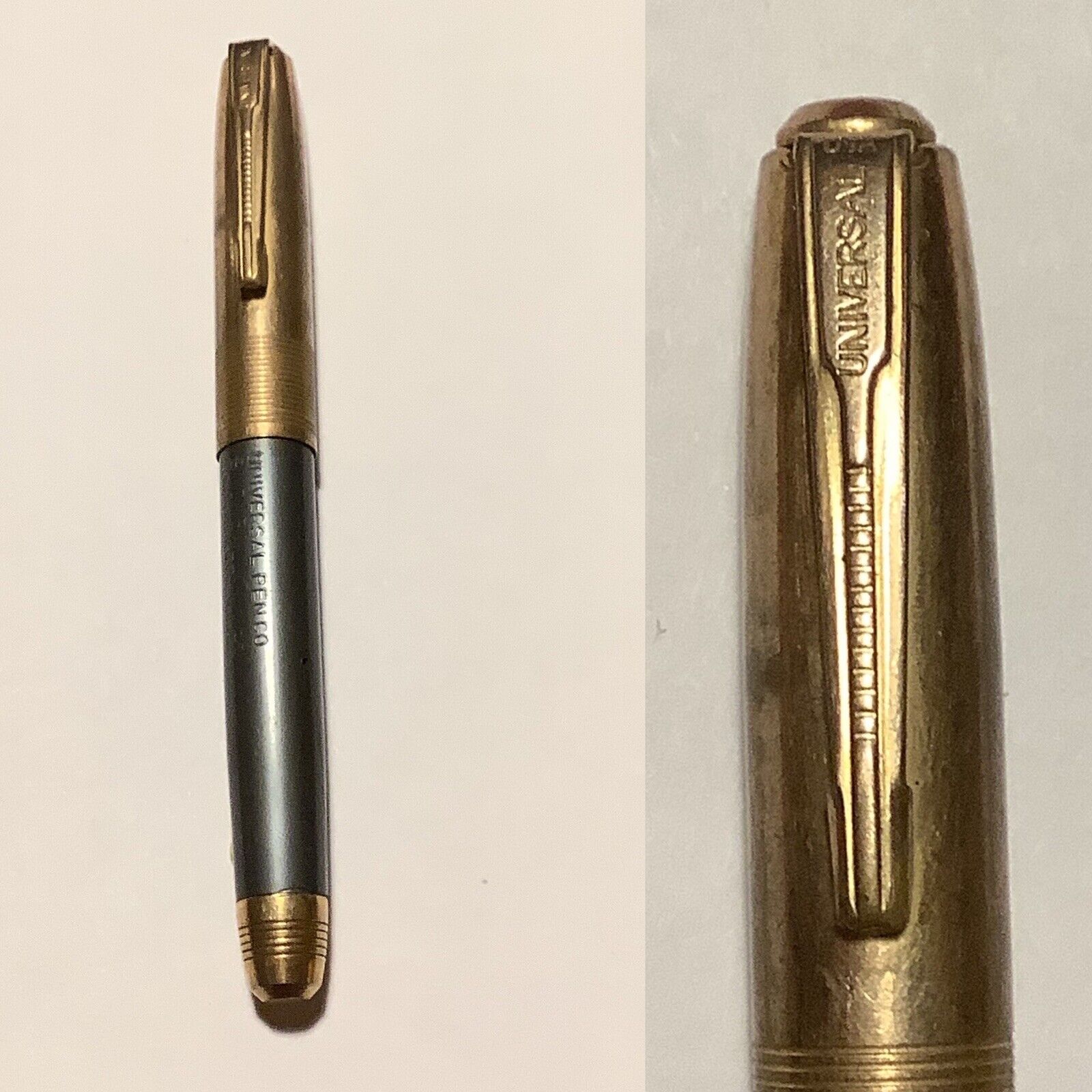 Vintage Universal Pen Co New York,Buck-Ball Junior Pen. Blue Barrel w/Brass Trim