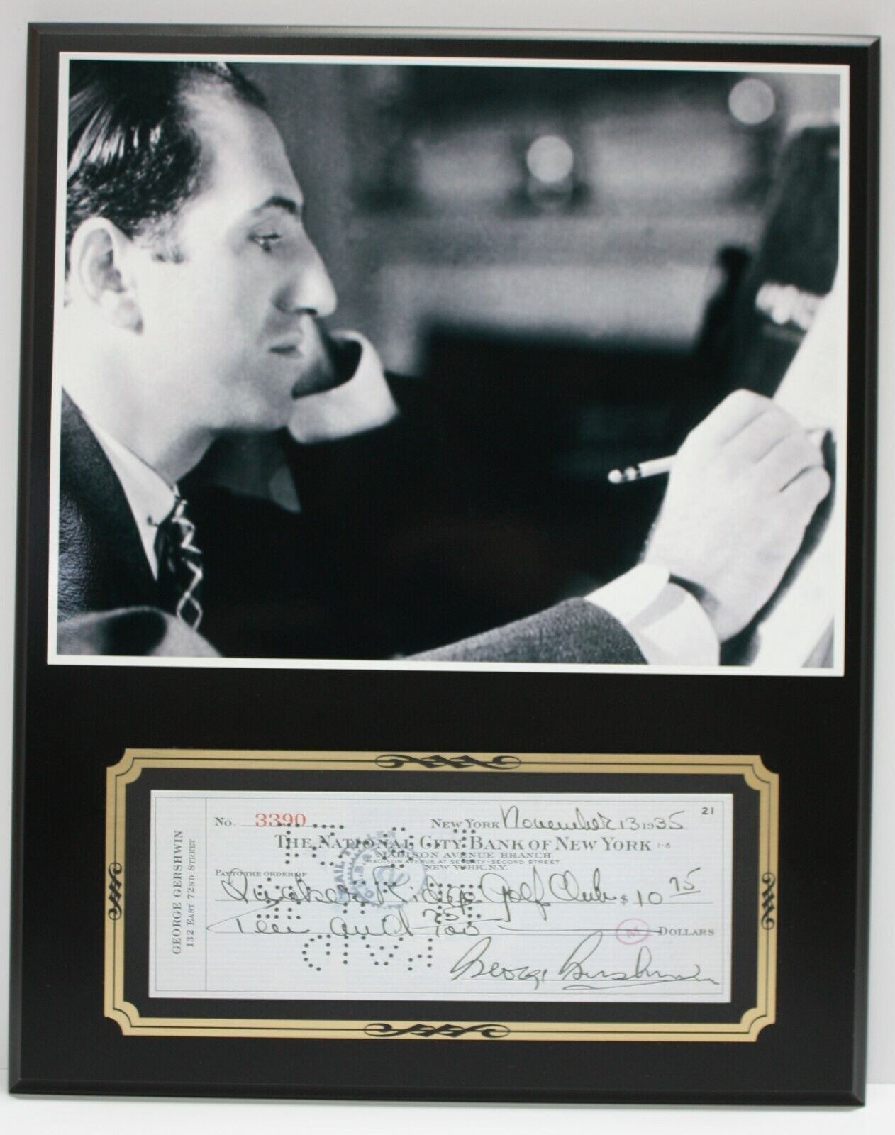 George Gershwin Reproduction Signed Check Display 2