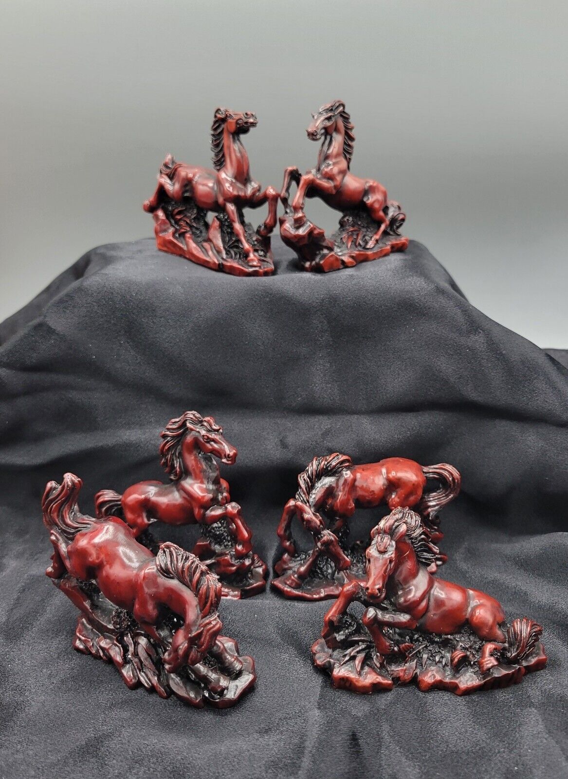 6 Chinese Feng Shui  Cast Resin Horses Stallions Peace Harmony Success