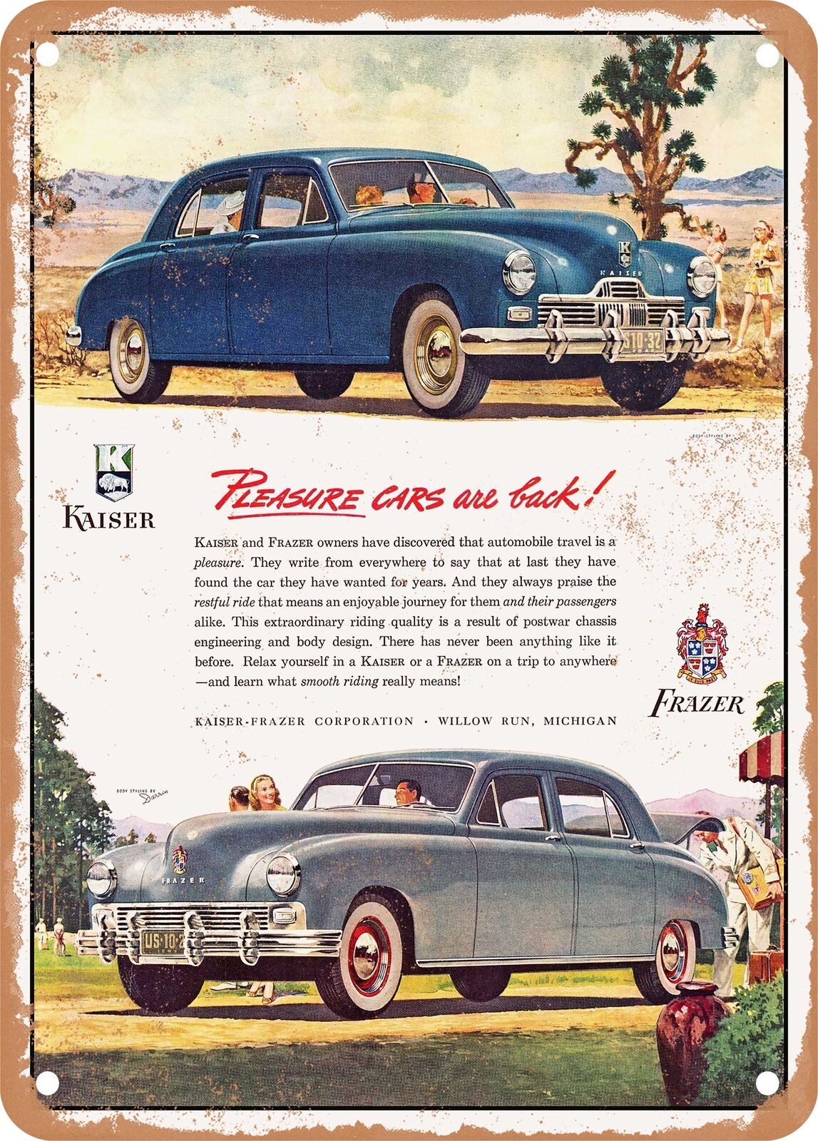 METAL SIGN - 1947 Kaiser Frazer Sedans Vintage Ad