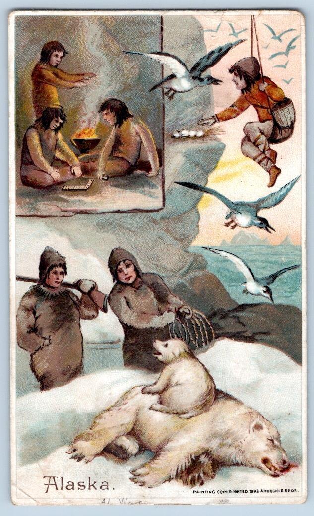 1893 ALASKA POLAR BEAR*SEAL HUNTING*ARBUCKLE'S COFFEE #24 VICTORIAN TRADE CARD