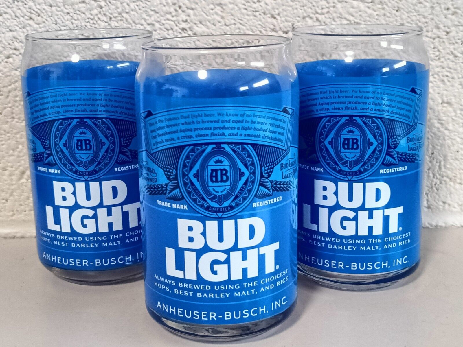 Budwieser Bud Light Beer 16 oz. Glass Tumbler 2017 Lot of 3